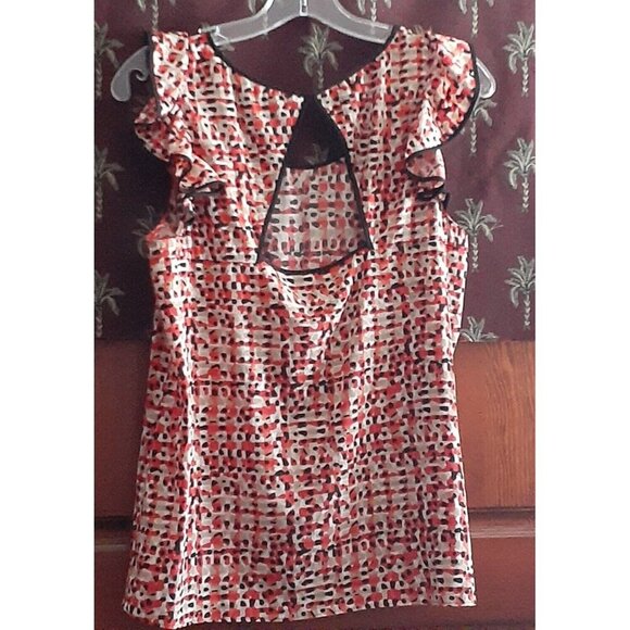 Ann Taylor Top Blouse Flutter Cap Sleeve Cutout Back Spring Summer Top 8 - Picture 8 of 16